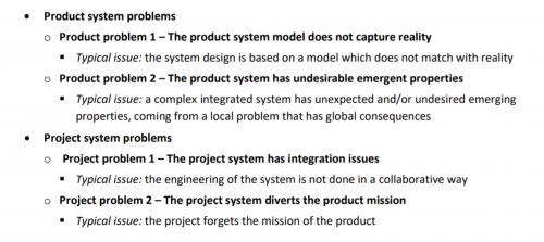 Typical examples of product and project issues table